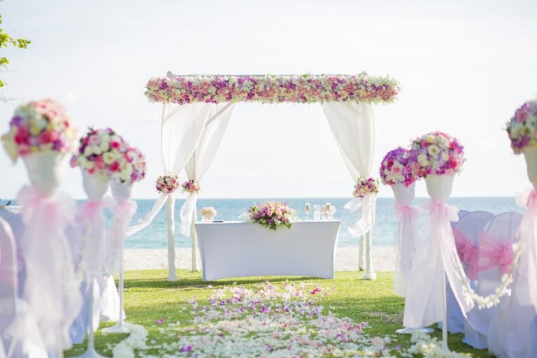 flower archway, beach wedding, wedding-2477270.jpg